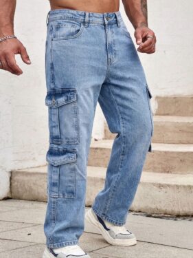 Zynara Fashion Men’s Light Blue Baggy Cargo Jeans Bangladesh – Premium Denim Pants | CODE-J090