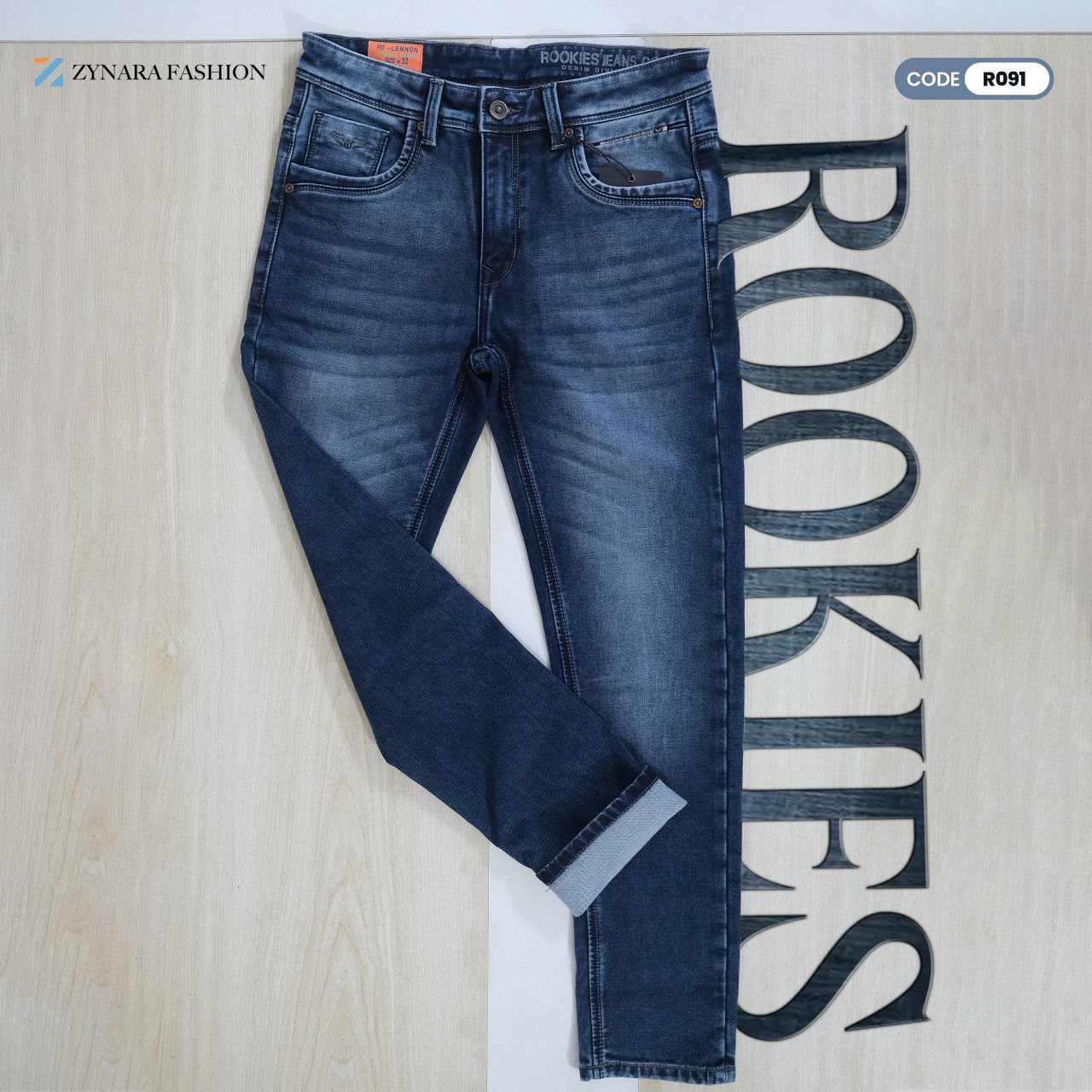 Zynara ROOKIES Premium Blue Denim Jeans for Men – Slim Fit, Durable Stretch & Rugged Wash CODE-R091 - Image 10