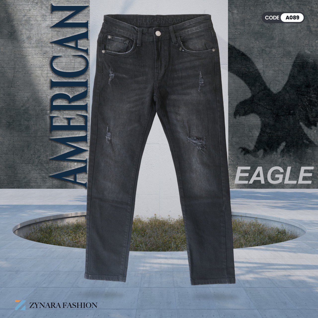 Zynara American Eagle Style ASH Black Denim Jeans for Men – Slim Fit, Rugged Wash & Premium Stretch Comfort CODE-A089