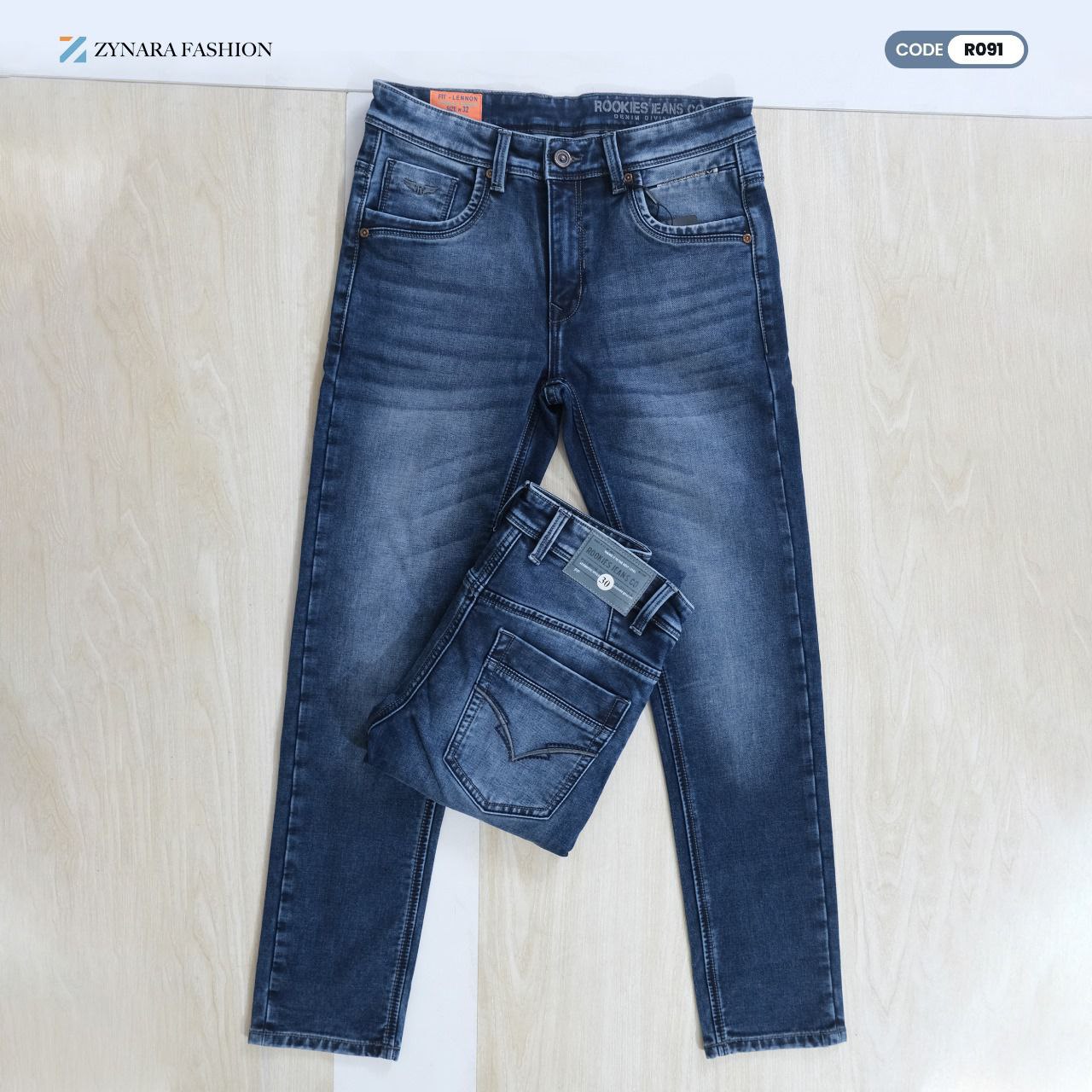 Zynara ROOKIES Premium Blue Denim Jeans for Men – Slim Fit, Durable Stretch & Rugged Wash CODE-R091 - Image 4