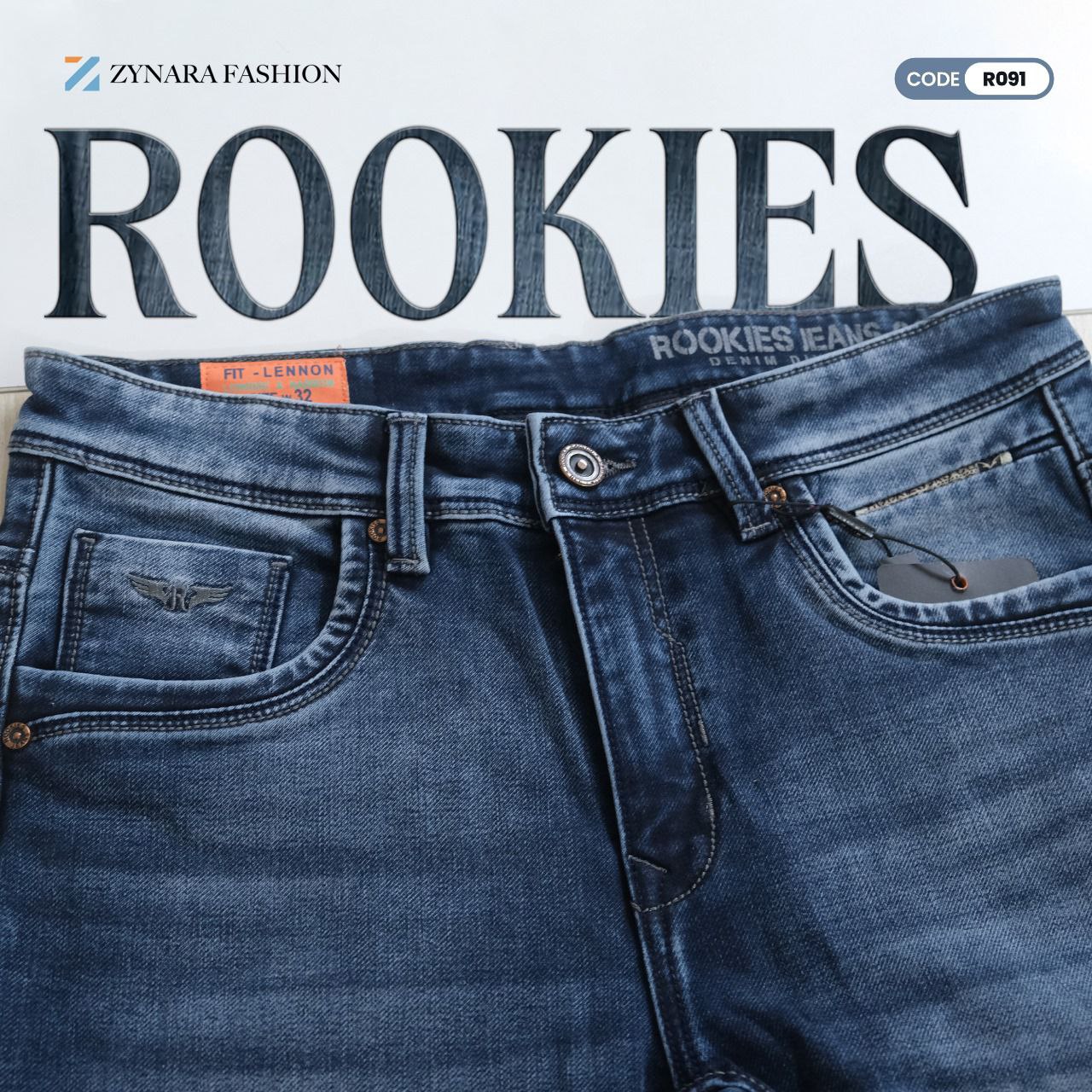 Zynara ROOKIES Premium Blue Denim Jeans for Men – Slim Fit, Durable Stretch & Rugged Wash CODE-R091 - Image 3