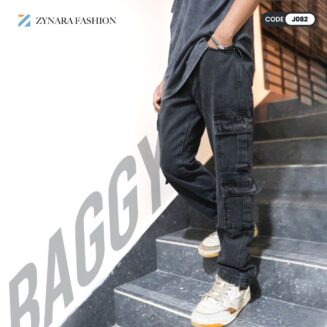 Zynara Fashion Men’s ASH Black Baggy Cargo Jeans Bangladesh – Streetwear Edition | CODE - J082