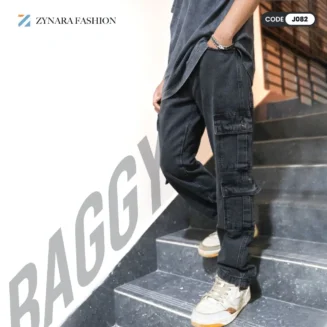 Zynara Fashion Men’s ASH Black Baggy Cargo Jeans Bangladesh – Streetwear Edition | CODE - J082