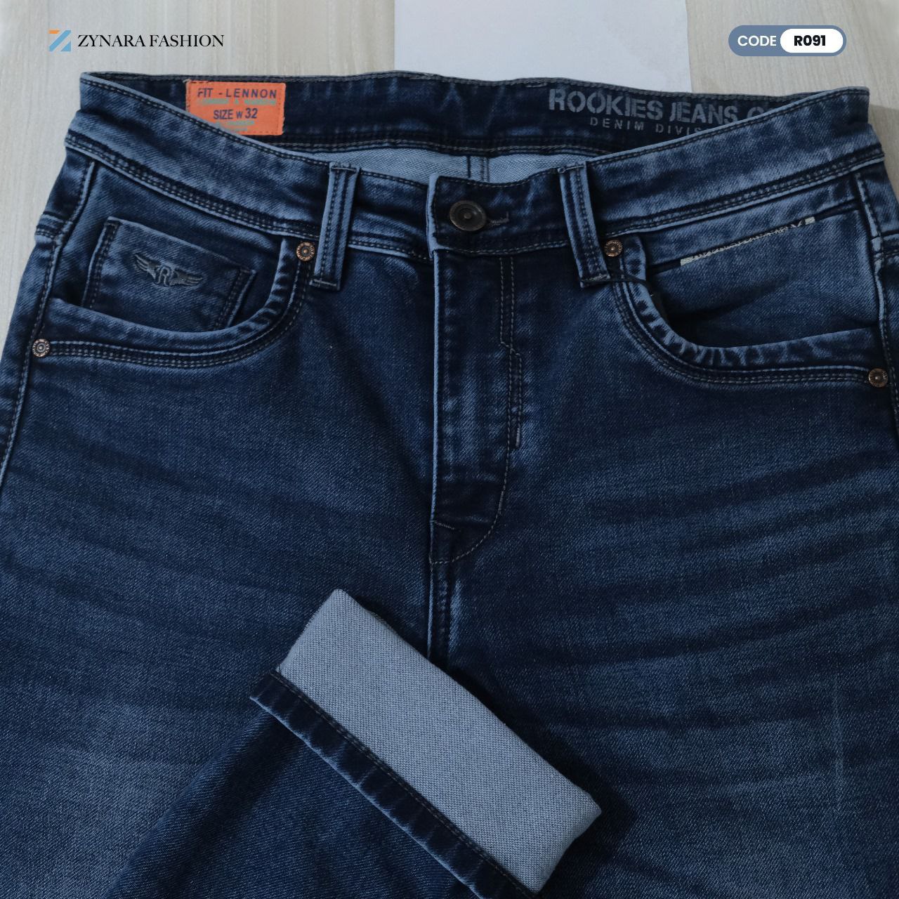 Zynara ROOKIES Premium Blue Denim Jeans for Men – Slim Fit, Durable Stretch & Rugged Wash CODE-R091 - Image 9