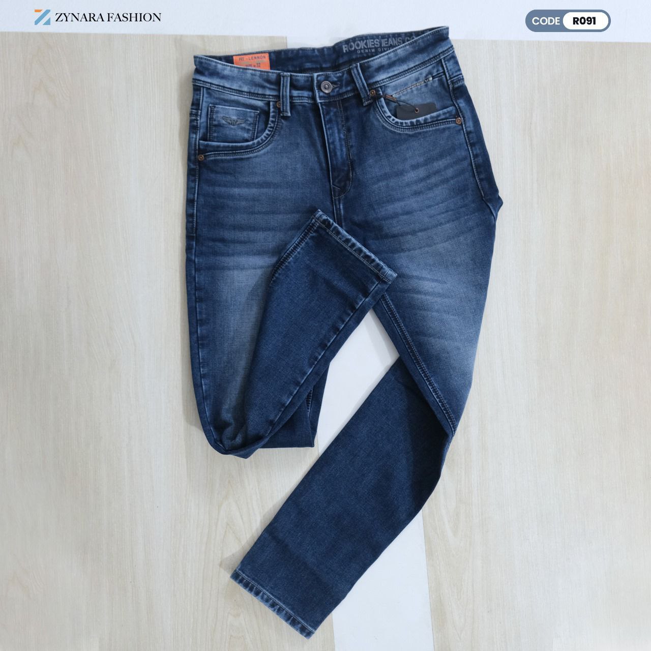 Zynara ROOKIES Premium Blue Denim Jeans for Men – Slim Fit, Durable Stretch & Rugged Wash CODE-R091 - Image 7