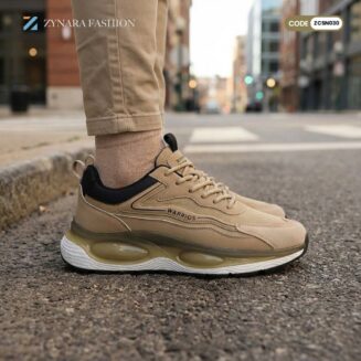 Men’s Beige Casual Sneakers – Lightweight Sports Shoe with Air Cushion Sole for Everyday Wear | CODE - ZCSN030