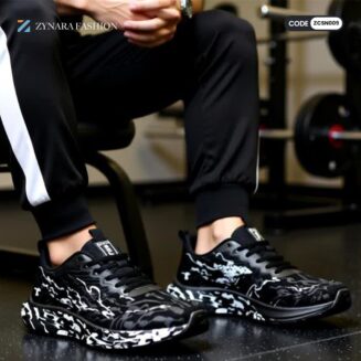 Men’s Black Running Shoes – Lightweight, Breathable & High-Cushion Sports Sneakers with Camo Graphic Sole | Urban Performance Shoe |CODE - ZCSN009