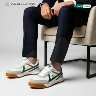 Men’s White Sneakers – Stylish Casual Shoe with Green, Orange & Pink Accents | Lightweight & Comfortable |CODE - ZCSN002