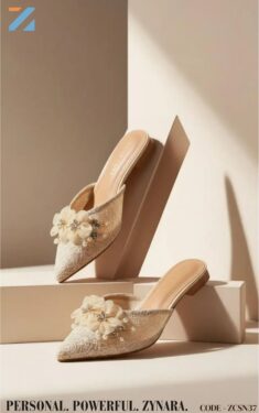 Zynara Floral Embellished Lace Mule Heels in Ivory – Code ZCSN37