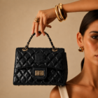 luxury black quilted leather handbag