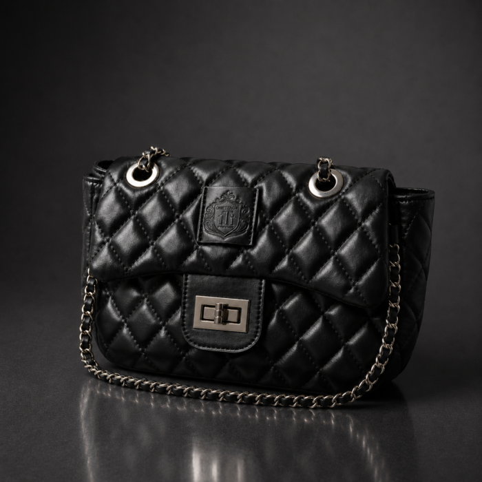 Women’s quilted black chain shoulder bag with silver chain strap – ZYNARA FASHION