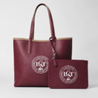 : Lacoste beige burgundy tote bag showing the beige perforated side