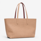 : Lacoste beige burgundy tote bag showing the beige perforated side