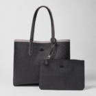 Lacoste grey black tote bag showing the black perforated side with detachable pouch